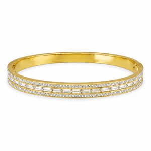 Gold Bar Set Diamond Oval Kada for Women | Horizontal Bar Stone Stainless Steel Ladies Bangle | Contemporary Festive Jewellery