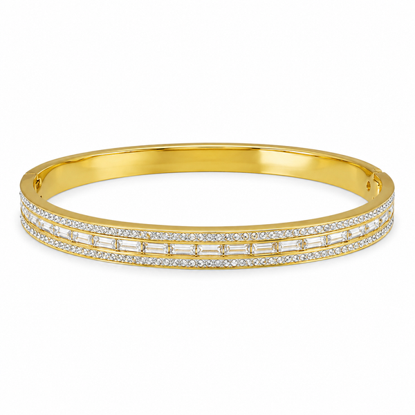 Gold Bar Set Diamond Oval Kada for Women | Horizontal Bar Stone Stainless Steel Ladies Bangle | Contemporary Festive Jewellery - House of Viya