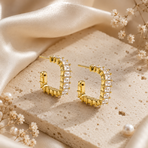 Earrings Gold-Tone Diamond Cluster Burst Earrings - House of Viya