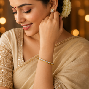Gold Infinity Diamond Oval Kada for Women | Figure Eight Stone Stainless Steel Ladies Bangle | Symbolic Festive Jewellery