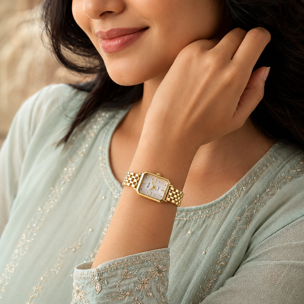 Watches Gold-Tone Rectangular Dial Minimal Chain Bracelet Watch for Women - House of Viya
