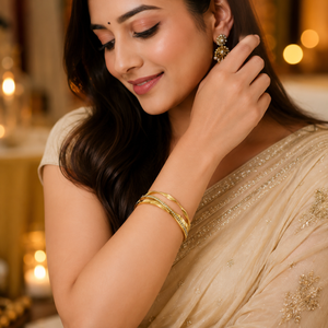 Kadas Gold-Tone Twisted Rope Crystal-Studded Crossover Design Kada Bangle for Women