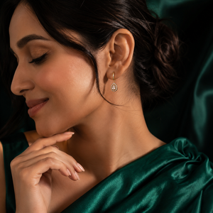 Earrings Teardrop Halo Drop Hoop, Emerald Pear Halo & Gold Teardrop Stud Earrings Set of 3 Pairs