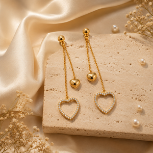 Earrings Gold-Tone Heart Motif Chain-Drop Earrings