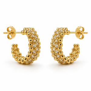 Earrings Gold-Tone Curved Arch Stone Drop Earrings - House of Viya
