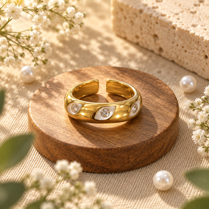Rings Dual-Tone Polished White Stone Solitaire Ring