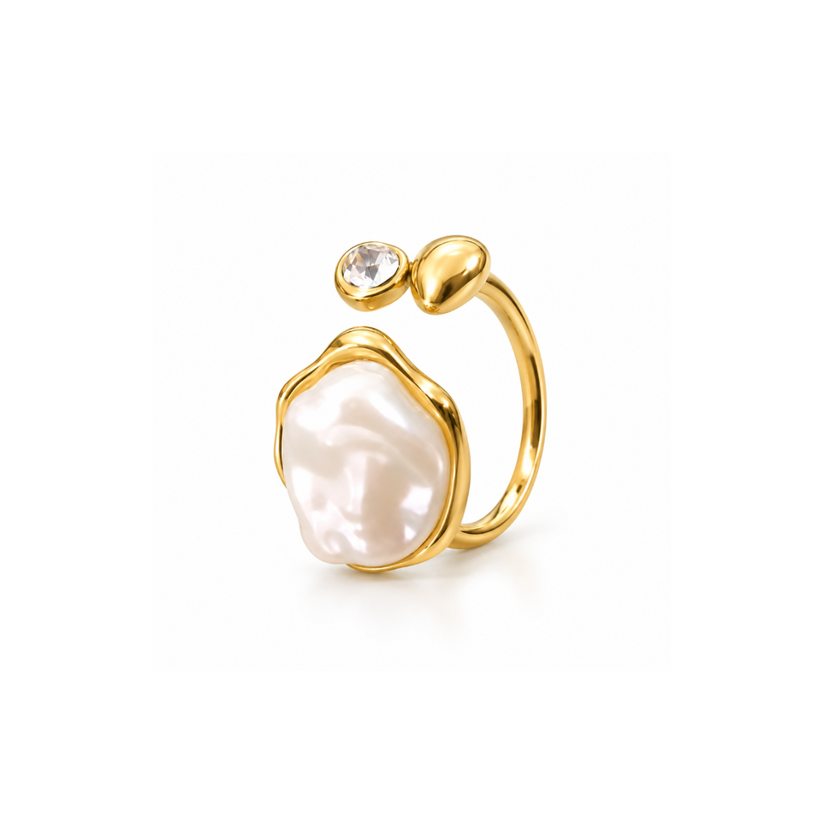Rings Dual-Tone Polished White Stone Stackable Ring