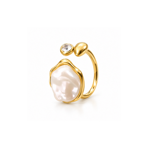 Rings Dual-Tone Polished White Stone Stackable Ring