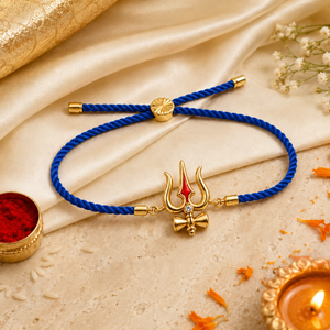 18K Gold Plated Rakhi Stone-Studded Trishul Motif Religious Traditional Rakhi - House of Viya