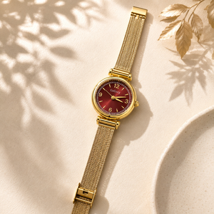 Watches Gold-Tone Pear Shape Red Dial Crystal Mesh Bracelet Watch for Women