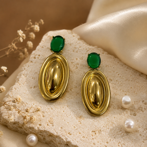 Earrings Gold-Tone Peridot green stone Oval Drop Earrings - House of Viya