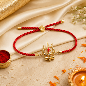 18K Gold Plated Rakhi Stone-Studded Trishul Motif Religious Traditional Rakhi - House of Viya