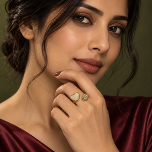 Rings Dual-Tone Polished White Stone Elegant Solitaire Ring