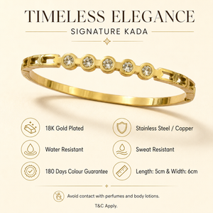 Kadas Gold-Tone Half-Eternity Stone-Studded Kada with Centred Crystal Cluster - Polished Finish Slim Bracelet