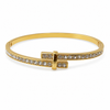 Gold Single Row Round Diamond Oval Kada for Women | Delicate Stone Band Stainless Steel Ladies Bangle | Classic Festive Jewellery