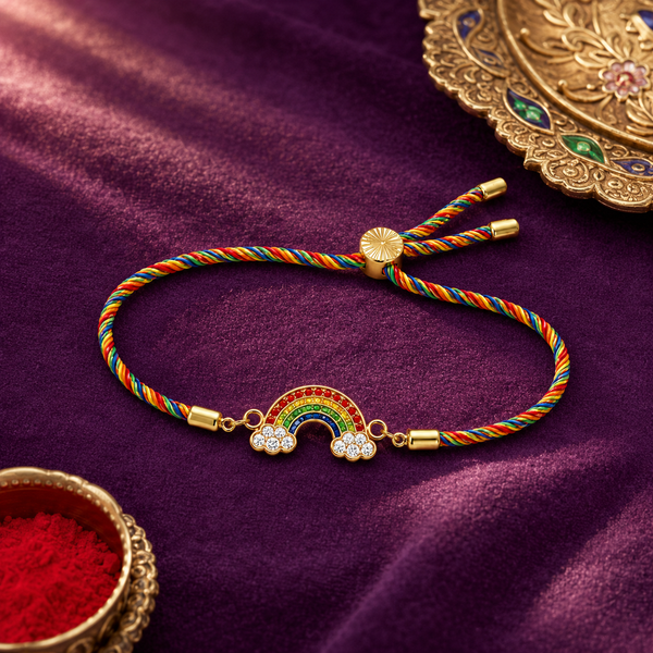 Rakhi Stone-Studded Rainbow Motif Charm Design Rakhi