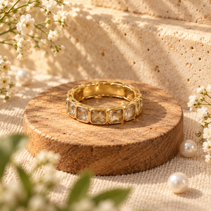 Rings Dual-Tone Polished White Stone Halo Ring