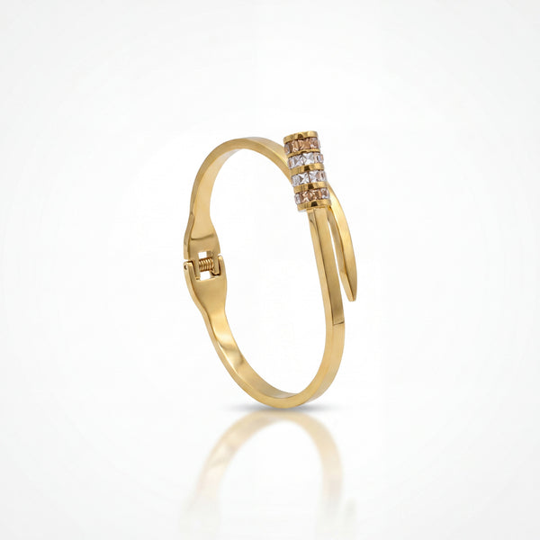 Open Bypass Nail Design Pave CZ Baby Kada Bangle | Gold Plated Stud Cuff Bracelet for Women - House of Viya