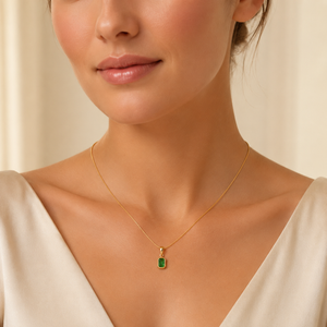 Chains Gold-Tone Snake Chain with Green Stone Pendant for Women
