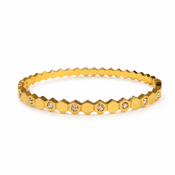 Gold Tension Set Diamond Oval Kada for Women | Floating Solitaire Stainless Steel Ladies Bangle | Minimalist Festive Jewellery - House of Viya
