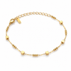 Gold Plated Small Cube Bead Station Dual Strand Delicate Chain Bracelet with Lobster Clasp