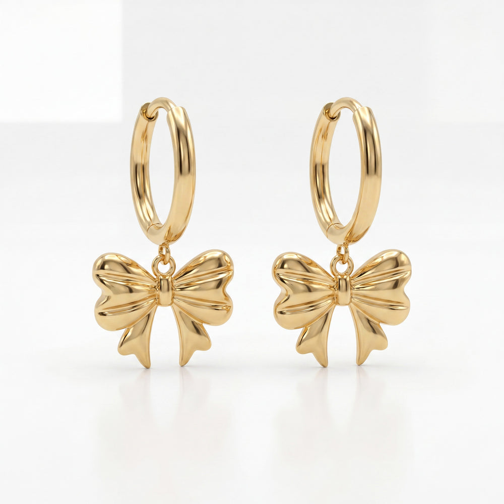 18K Gold Plated Bow Charm Hoop Earrings - House of Viya