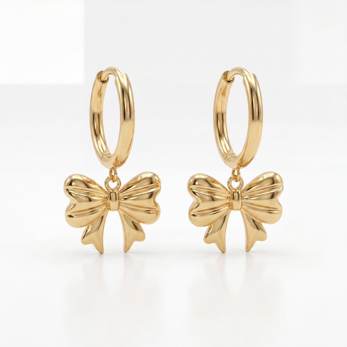 18K Gold Plated Bow Charm Hoop Earrings