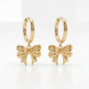 18K Gold Plated Bow Charm Hoop Earrings