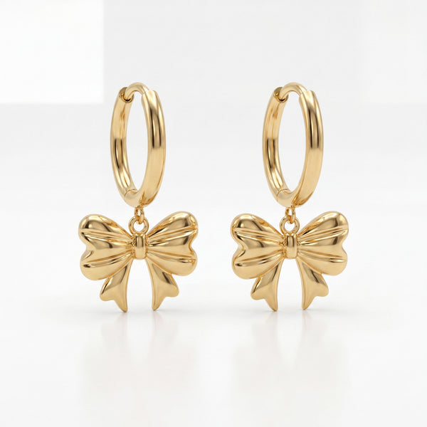 18K Gold Plated Bow Charm Hoop Earrings
