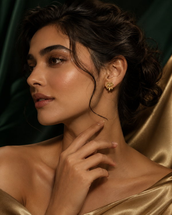 Earrings Gold-Tone Floral, Leaf & Clover Stud Earrings Set of 3 Pairs