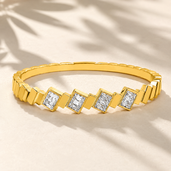 Gold Starburst Radiant Diamond Oval Kada for Women | Sunburst Stone Pattern Quick Stainless Steel Ladies Bangle | Glamour Festive Jewellery - House of Viya