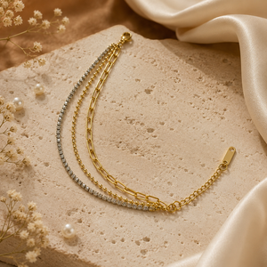 Bracelet Gold-Tone Link Chain White Crystal-Studded Designer Style