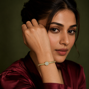 Kadas Gold-Tone Crystal-Studded Circular Motif Slim Kada for Women