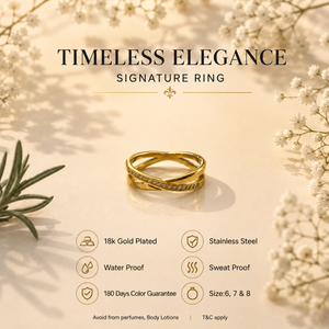 Anti tranish Gold plated Single line Criss cross with CZ stone Rings for adults - 1PC