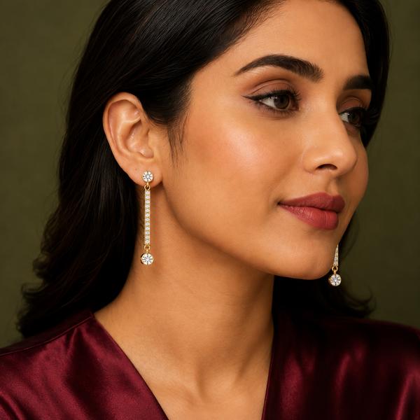 Earrings Gold-Tone Shield Crest Geometric Stone Earrings - House of Viya