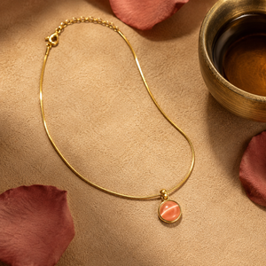 Chain 18K Gold-Plated Slim Chain with Round Light Orange Pendant - House of Viya