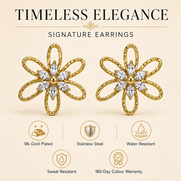 Earrings Gold-Tone Sapphire Geometric Drop Earrings - House of Viya