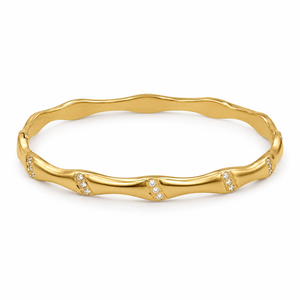 Gold Wavy Twist Organic Shape Diamond Kada for Women | Curve Point Stone Stainless Steel Ladies Bangle | Artistic Festive Jewellery