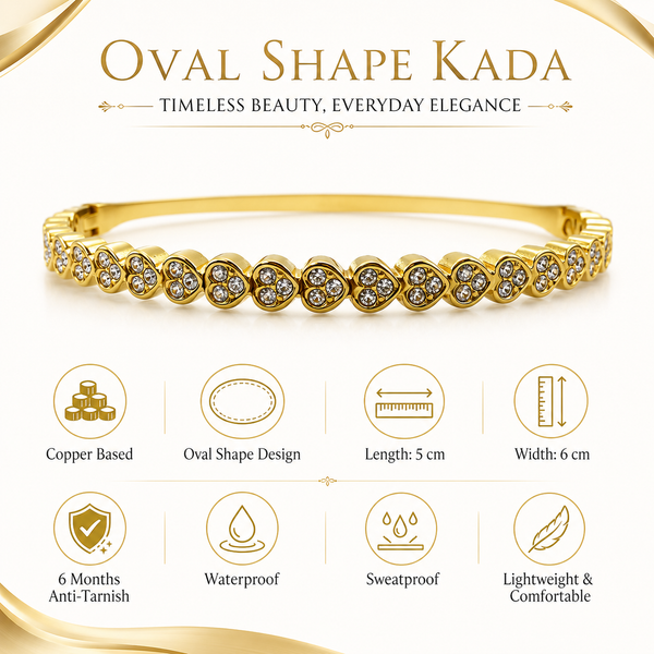 Gold Crown Tiara Prong Diamond Oval Kada for Women | Pointed Crown Stone Stainless Steel Ladies Bangle | Royal Festive Jewellery - House of Viya