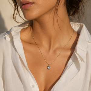 Chain 18K Gold-Plated Fine Chain with Oval White Stone Pendant - House of Viya
