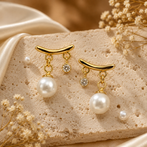 Earrings Gold-Tone White Pearl Dangle Drop Earrings
