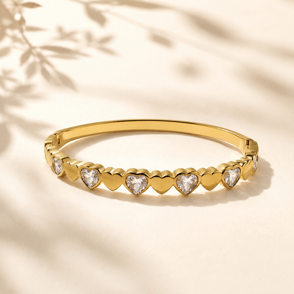 Gold Cluster Diamond Trio Oval Kada for Women | Three Stone Group Stainless Steel Ladies Bangle | Statement Festive Jewellery - House of Viya