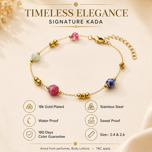 Gold Plated Multi-Colour Stone Bead Dual Strand Delicate Chain Bracelet with Lobster Clasp