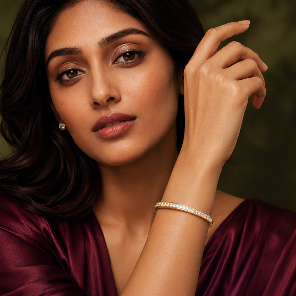 Kadas Gold-Tone Pave Crystal-Studded Slim Kada for Women - House of Viya