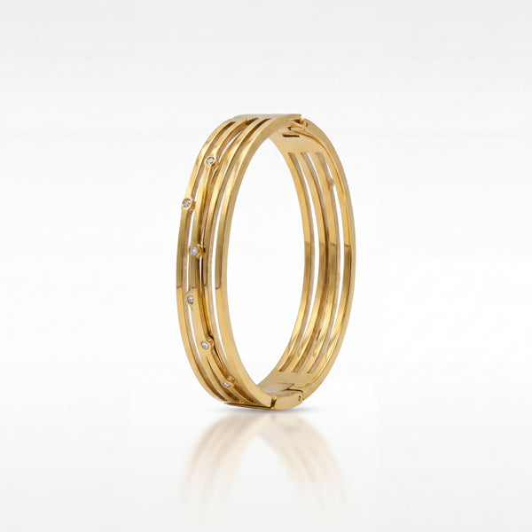 Diagonal Wave Pattern CZ Slim Baby Kada Bangle | Gold Plated Textured Stackable Bracelet for Women