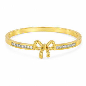 Kadas Gold-Tone Crystal-Studded Bow Motif Slim Kada for Women