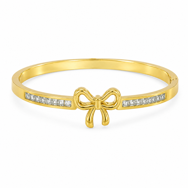 Kadas Gold-Tone Crystal-Studded Bow Motif Slim Kada for Women - House of Viya