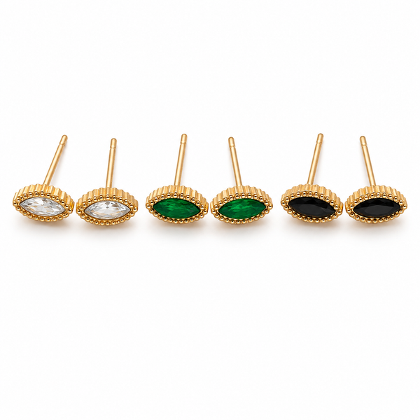 Earrings Crystal, Emerald & Black Kite Halo Stud Earrings Set of 3 Pairs