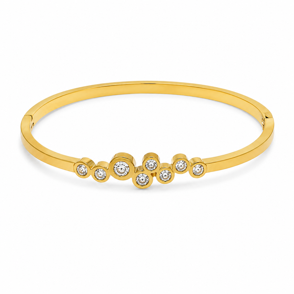 Gold Checkered Diamond Pattern Oval Kada for Women | Grid Stone Stainless Steel Ladies Bangle | Structured Festive Jewellery - House of Viya