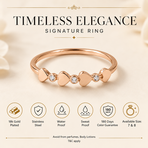 Anti tranish Gold plated 4 consecutive heart Rings for adults - 1PC